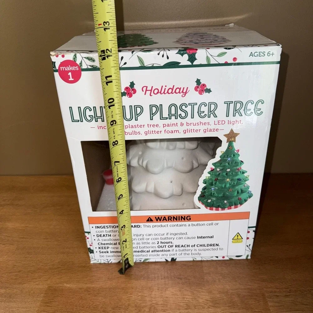 Holiday Light-Up Plaster Tree DIY Craft Kit LED Ceramic Style Christmas Decor